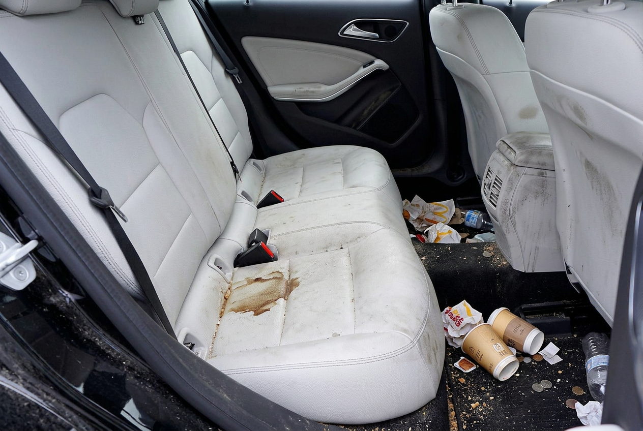 Interior deep-cleaned and ready, doors open on the job site — before